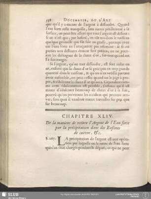 Chapitre XLIV. De la maniere de retirer l'Argent de l'Eau forte par la précipitation dans des Baßines de cuivre, &c.