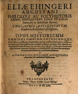 Thesaurus antiquitatum eruditione ecclesiastica refertissimus