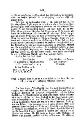 Theilnahme taubstummer Kinder an dem Unterricht in der öffentlichen Elementarschule : [V. Elementarschulwesen]