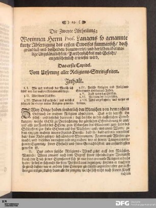 Das Erste Capitel. Vom Ursprung aller Religions-Streitigkeiten.