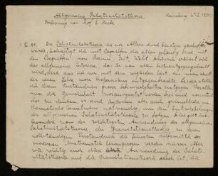 Allgemeine Relativitätstheorie [Vorlesungsmitschrift], Hamburg, 1920 - 1921