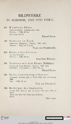 Bildwerke in Marmor, Ton und Holz