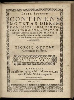 Georg Otto: Liber secundus continens motetas dierum dominicalium ... Quinta Vox