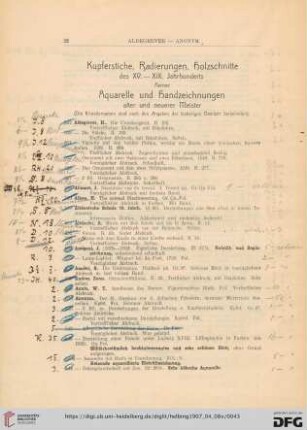 Kupferstiche, Radierungen, Holzschnitte, Aquarelle und Handzeichnungen (Nr.522-973)