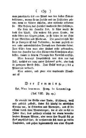 ¬Der¬ Lemming : Lat. Mus lemmus , Franz. le Lemming ; (Taf. VIII, Fig. 40)