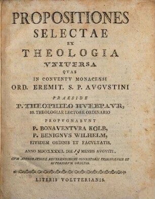 Propositiones selectae ex theologia universa