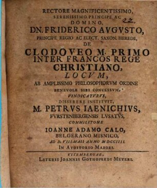 Disp. de Clodoveo Magno primo inter Francos rege Christiano