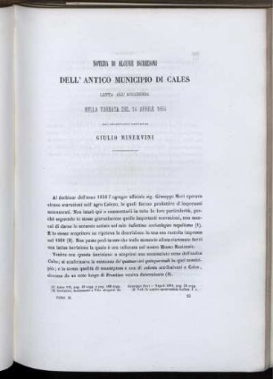 Notizia Di Alcune Iscrizioni Dell' Antico Municipio Di Cales