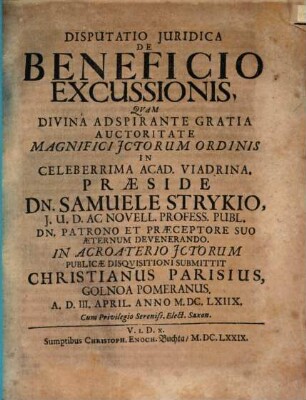 Disp. iur. de beneficio excussionis
