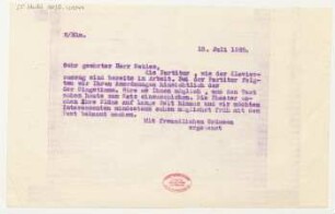 Brief an Bernhard Sekles : 15.07.1925