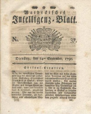 No. 37, Dienstag, den 14ten September, 1790