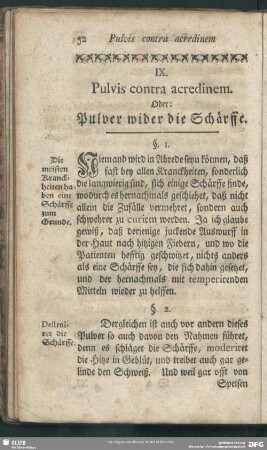 IX. Pulvis contra acredinem. Oder: Pulver wider die Schärffe