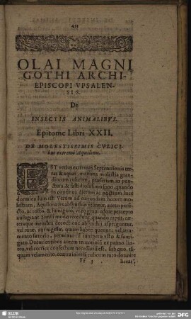 De Insectis Animalibus. Epitome Libri XXII.