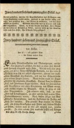 Zwey hundert sieben und zwanzigstes Stück