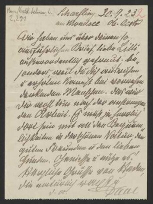 Brief an Lilli Lehmann : 30.09.1923
