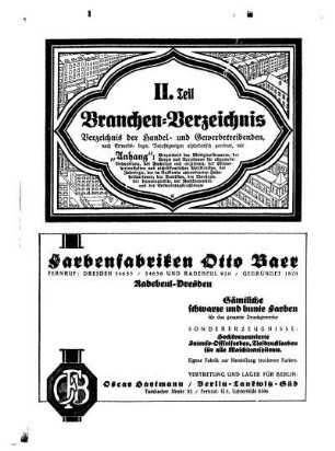 II. Teil Branchen=Verzeichnis