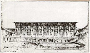Gsaenger, Gustav; München; "FORUM", Deutsches Museum, Bibliothek - Standpunkt im Forum (Perspektive)