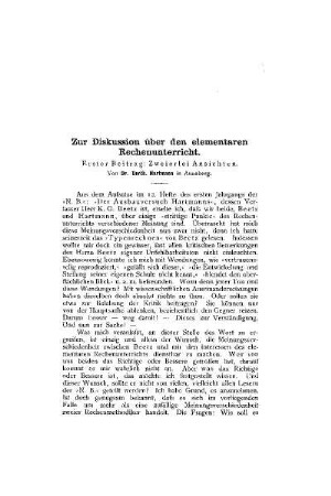 Zur Diskussionen über den elementaren Rechenunterricht