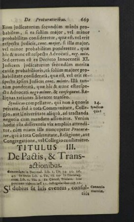 Titulus III. De Pactis, & Transactionibus.