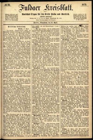 Ausgabe vom Samstag, den 19. April 1873.