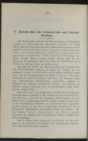 V. Bericht über die Schlachtvieh- und Fleisch-Beschau