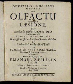 Dissertatio Inauguralis Medica De Olfactu Eiusque Laesione