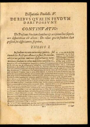 Disputatio Feudalis. V. De Rebus Quae In Feudum Dari Possunt.