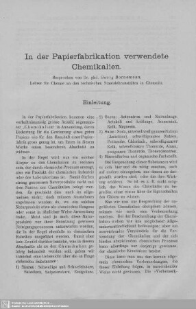 5. Abschnitt. E. In der Papierindustrie verwendete Chemikalien