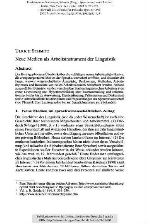 Neue Medien als Arbeitsinstrument der Linguistik