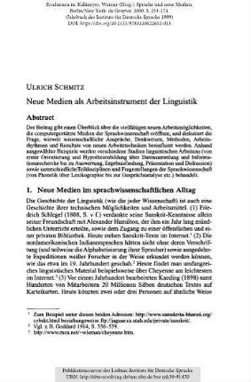 Neue Medien als Arbeitsinstrument der Linguistik