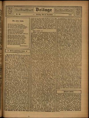 Zweite Ausgabe vom Sonntag, den 12. Dezember 1920.