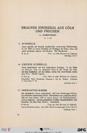 Braunes Steinzeug aus Cöln und Frechen (Nr. 17-28)