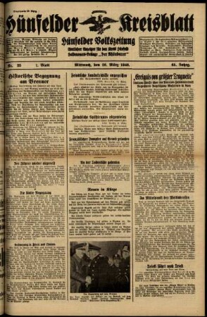 Erste Ausgabe vom Mittwoch, den 20. März 1940.