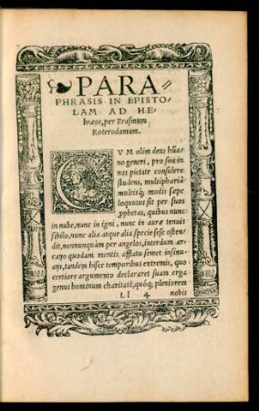 Paraphrasis In Epistolam Ad Hebraeos, per Erasmum Roterodamum.