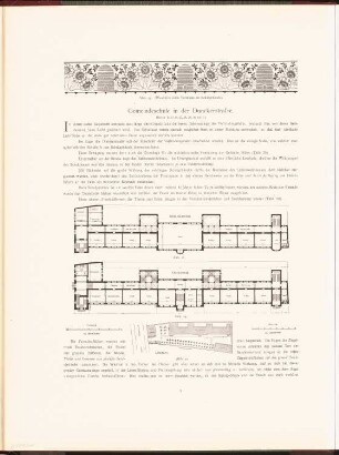 Gemeindeschule in der Dunckerstraße, Berlin: Lageplan, Grundriss EG, 3.OG, Detail (aus: Neubauten der Stadt Berlin, Bd. I, 1902)