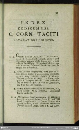 Index Codicum Mss. C. Corn. Taciti Nova Ratione Digestus