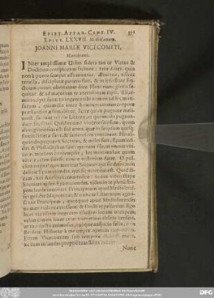 Epist. LXXVII. Mediolanum. Ioanni Mariae Vicecomiti, Marchioni.
