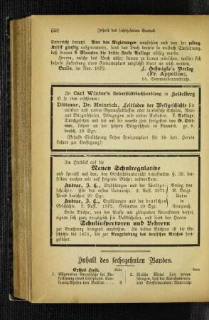 Inhalt des sechszehnten Bandes