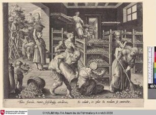 [Das Sammeln von Maulbeerblättern und die Fütterung der Seidenraupen; The gathering of mulberry leaves and the feeding of the silkworms]