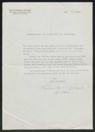 Brief von Hans Christoph Kaergel und Trude Kaergel an Gerhart Hauptmann