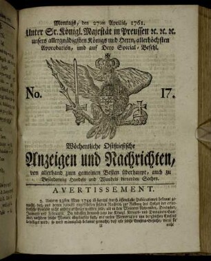 No. 17. Montags, den 27ten Aprilis, 1761.