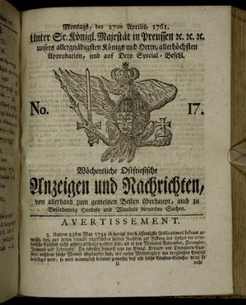 No. 17. Montags, den 27ten Aprilis, 1761.