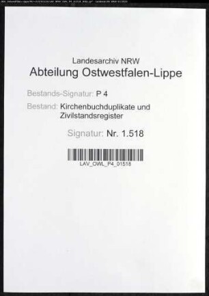 Kirchenbuchduplikate der katholischen Gemeinde (GHT 1820). (Gemeinde: Benninghausen, katholische Gemeinde)