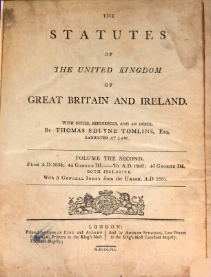 The statutes of the United Kingdom of Great Britain and Ireland. 20 = Vol. 2. 1804/06 (1807)