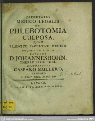 Dissertatio Medico-Legalis De Phlebotomia Culposa