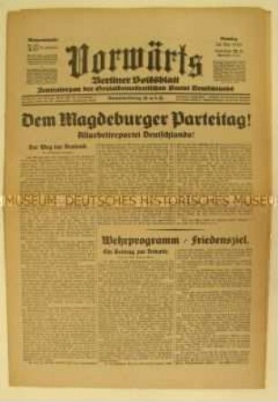 Zentralorgan der SPD "Vorwärts" zur Eröffnung des SPD-Parteitages in Magdeburg