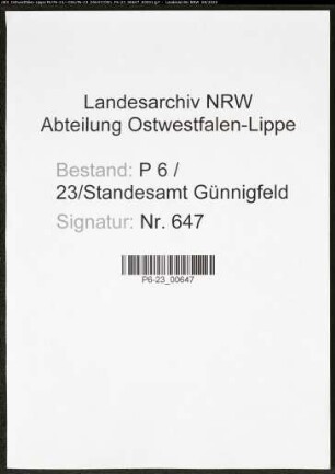 Sterberegister Standesamt Wattenscheid-Günnigfeld