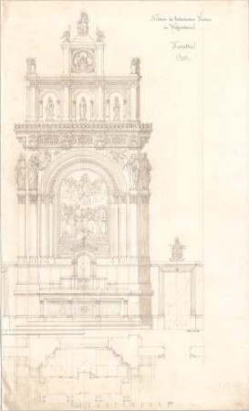 Voit, August von; Weißenhorn; Pfarrkirche - Hochaltar (Grundriss, Ansicht)