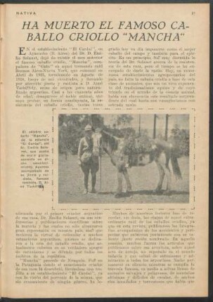 Ha muerto el famoso caballo criollo "Mancha"
