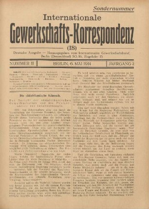 Nummer 11 Berlin, 6. Mai 1914 Jahrgang 2 = Sondernummer